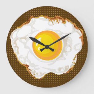 Brown Retro Style Fried Egg Food Kitchen Decor Large Clock