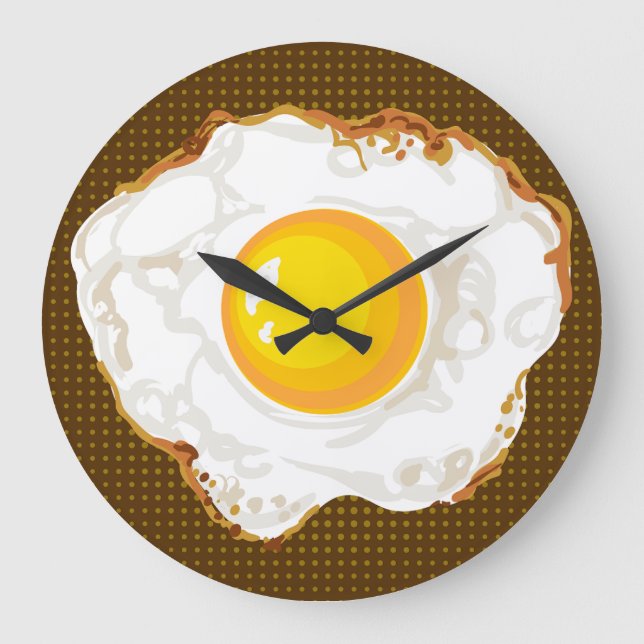 Brown Retro Style Fried Egg Food Kitchen Decor Large Clock (Front)