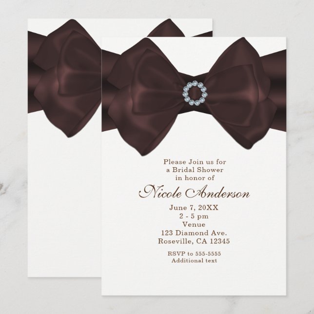 Brown Ribbon & Diamonds Bridal Shower Invitations (Front/Back)