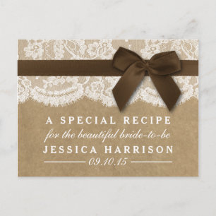 Brown Ribbon On Kraft & Lace Bridal Shower Recipe Invitation Postcard