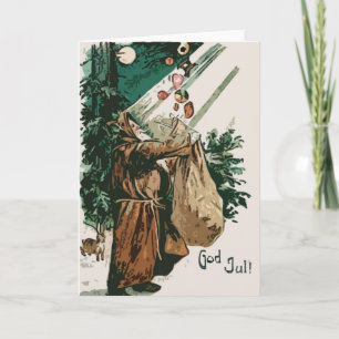 Brown Robe Santa Claus Christmas Holiday Card