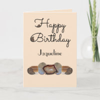 Brown Rock Slice Shell Fossil Beige Happy Birthday