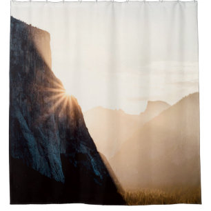 BROWN ROCKY MOUNTAIN DURING DAYTIME SHOWER CURTAIN