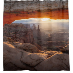 BROWN ROCKY MOUNTAIN DURING SUNSET SHOWER CURTAIN