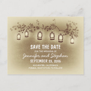 brown romantic night lights-lanterns save the date announcement postcard