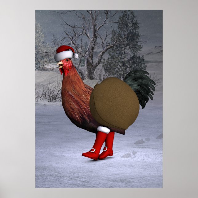 Brown Rooster Santa Claus Poster (Front)
