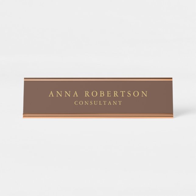 Brown Rose Gold Colours Professional Minimalist Desk Name Plate (Front)