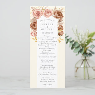Brown roses blush pink gold wedding program programme