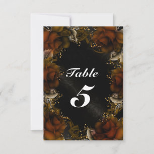 Brown Roses Floral Fall Wedding Table Number Card