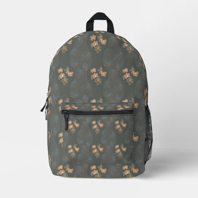 Brown roses on a grey background printed backpack (Front)