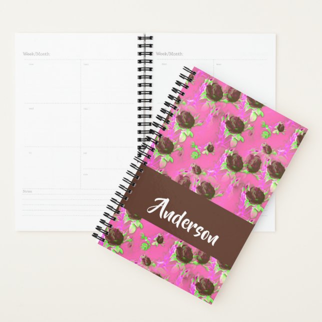 Brown roses on pink planner (Display)