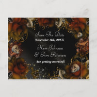 Brown Roses + Skulls Gothic Wedding Postcard