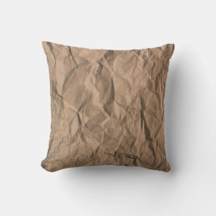 Brown rough crumpled recycled paper texture cushion