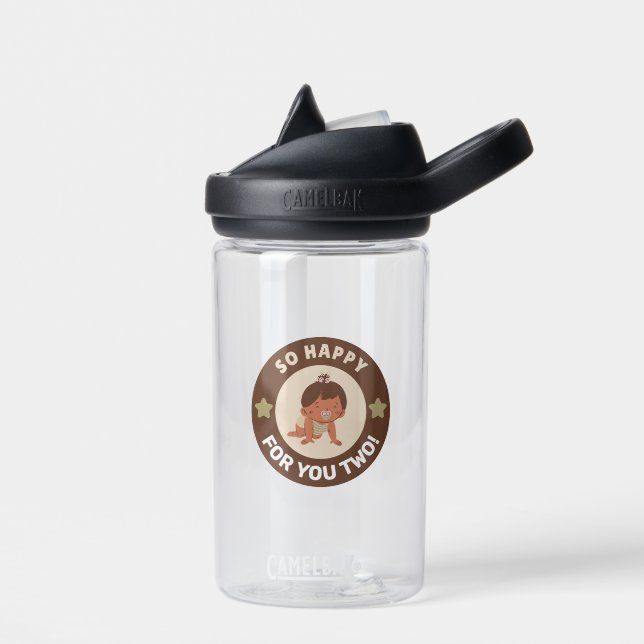 Brown Round Sticker Baby Water Bottle (Left)