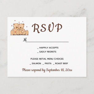 Brown RSVP Teddy Bears Love Wedding Party Invitation Postcard