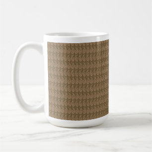 Brown rug featuring a detailed motif pattern with  coffee mug