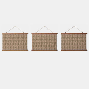 Brown rug featuring a detailed motif pattern with hanging tapestry
