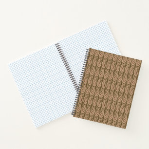 Brown rug featuring a detailed motif pattern with  notebook