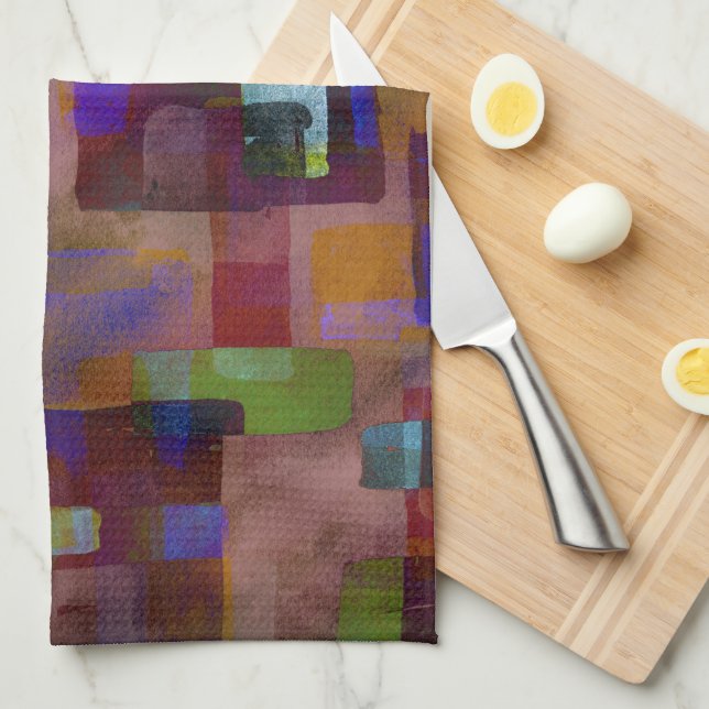 Brown Rust Blue Green Tea Towel (Quarter Fold)