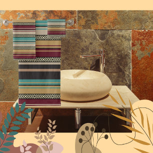 Brown, Rust, Gold, Aqua Stripes & Patterns Towel