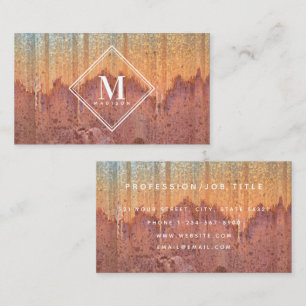 Brown Rust Metallic Texture Monogram Initial Business Card