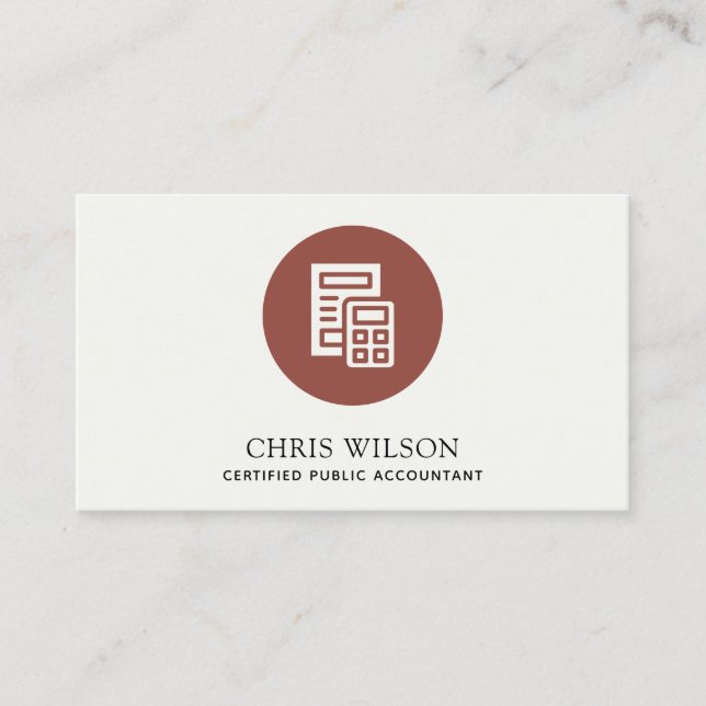 BROWN RUST MODERN CALCULATOR ICON ACCOUNTING TAX BUSINESS CARD (Front)
