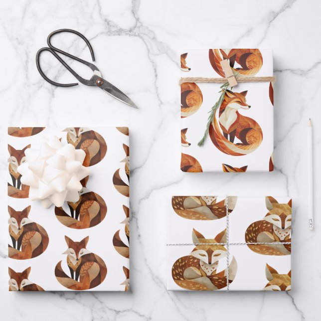 Brown Rust Orange Cream Fox  Wrapping Paper Sheet (Front)