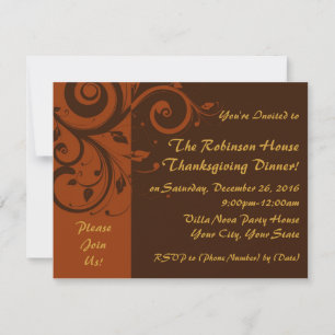 Brown,Rust Reverse Swirl Holiday Party Invitations