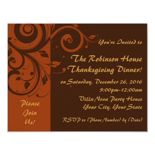 Brown,Rust Reverse Swirl Holiday Party Invitations
