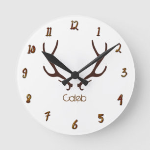 Brown Rustic Antlers Personalised Custom Round Clock