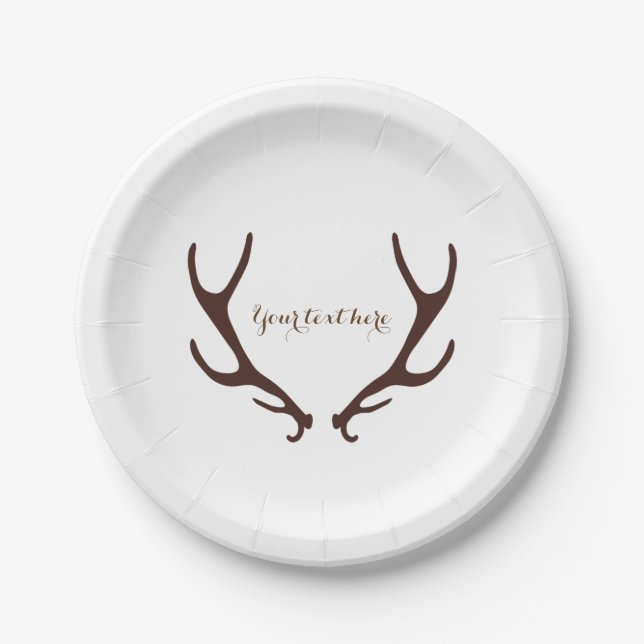 Brown Rustic Antlers Wedding Reception Party Paper Plate (Front)