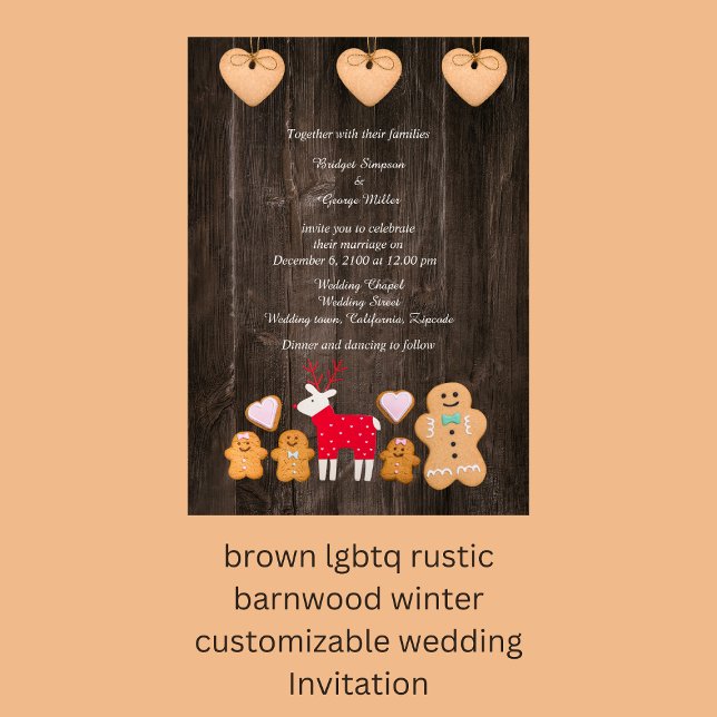 brown rustic barnwood country wedding Invitation (brown lgbtq rustic barnwood winter customizable wedding Invitation)