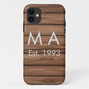 Brown rustic boho add name letter year date text iPhone 11 case