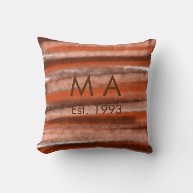 Brown rustic boho add name letter year date text cushion (Front)