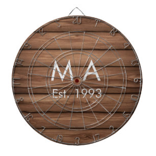 Brown rustic boho add name letter year date text dartboard