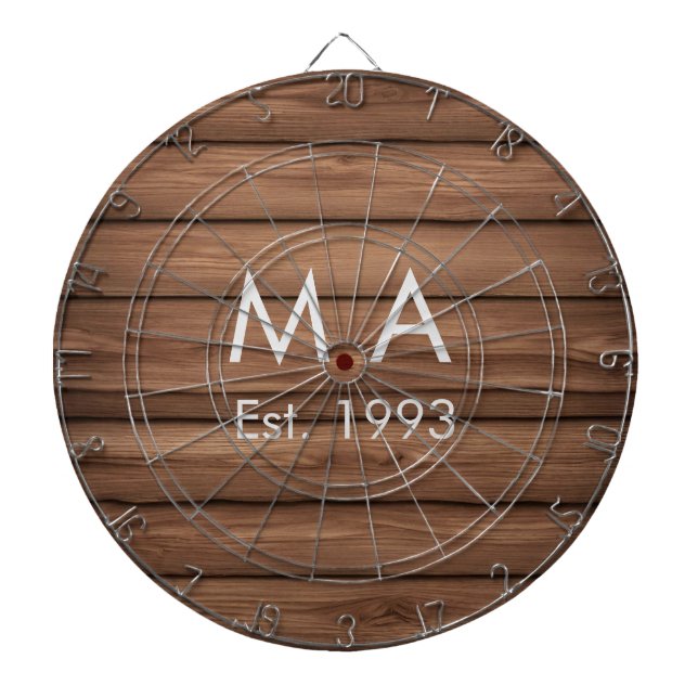 Brown rustic boho add name letter year date text dartboard (Front)