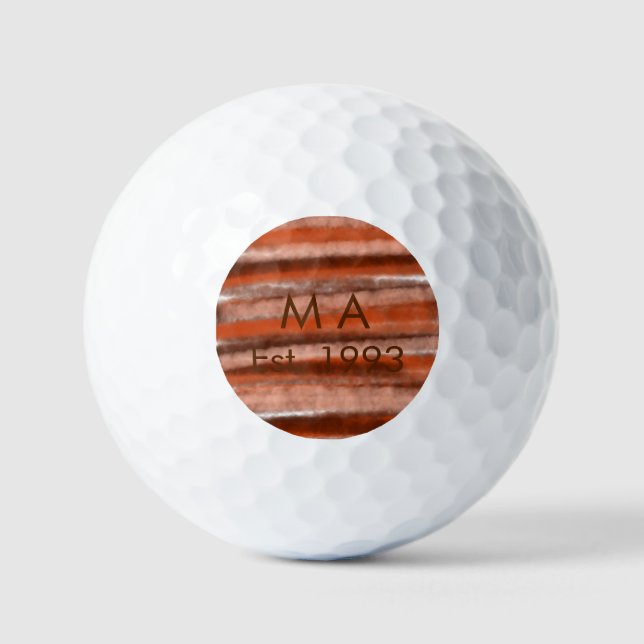 Brown rustic boho add name letter year date text golf balls (Front)