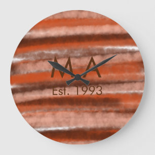 Brown rustic boho add name letter year date text large clock