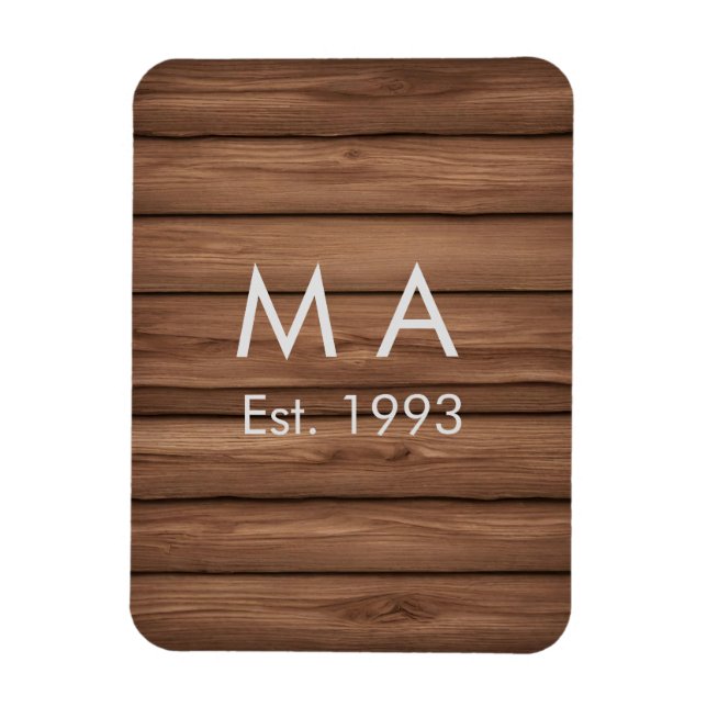 Brown rustic boho add name letter year date text magnet (Vertical)
