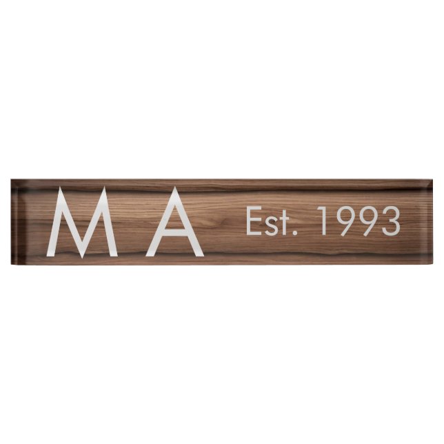 Brown rustic boho add name letter year date text nameplate (Front)