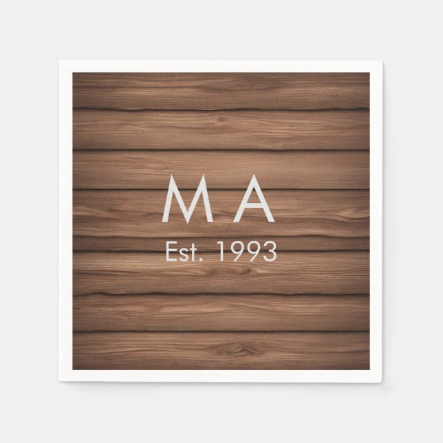 Brown rustic boho add name letter year date text napkin (Front)
