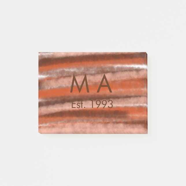 Brown rustic boho add name letter year date text post-it notes (Front)