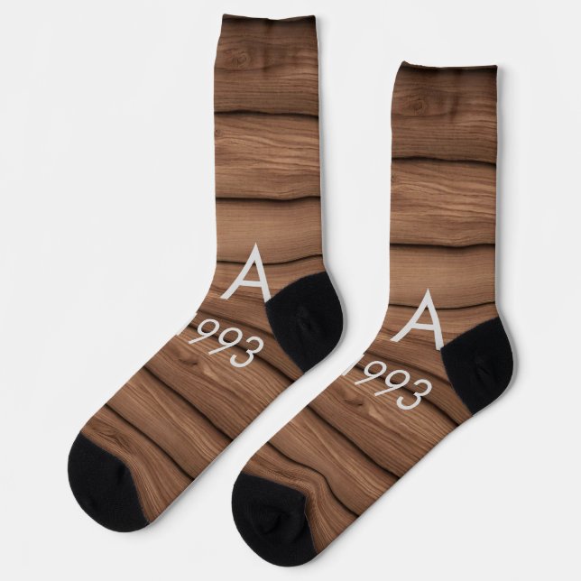 Brown rustic boho add name letter year date text socks (Left)