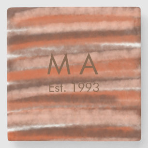 Brown rustic boho add name letter year date text stone coaster