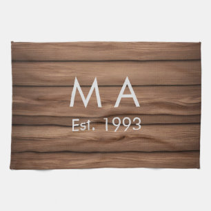 Brown rustic boho add name letter year date text tea towel