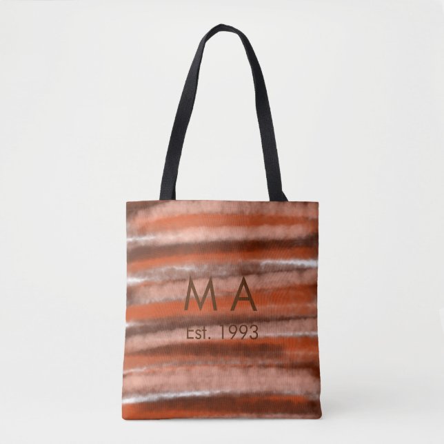 Brown rustic boho add name letter year date text tote bag (Front)