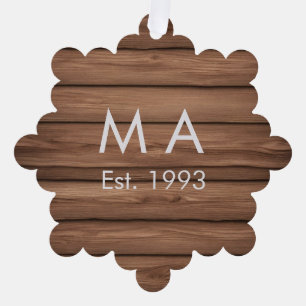 Brown rustic boho add name letter year date text tree decoration card