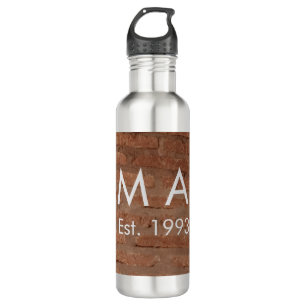 Brown rustic brick stone add name letter year date 710 ml water bottle