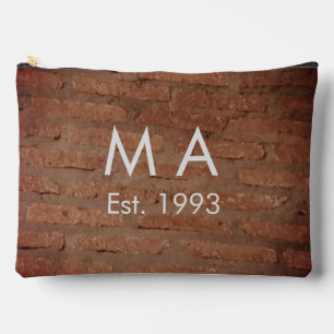 Brown rustic brick stone add name letter year date accessory pouch
