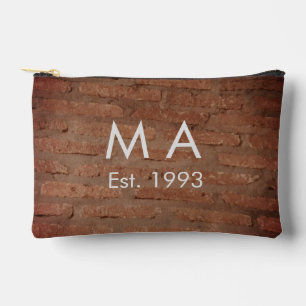 Brown rustic brick stone add name letter year date accessory pouch